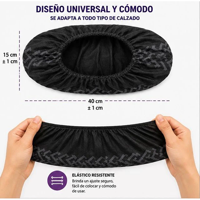 Cubre Calzado Desechable Negro con Banda Antideslizante – Bolsa de 100 Unidades