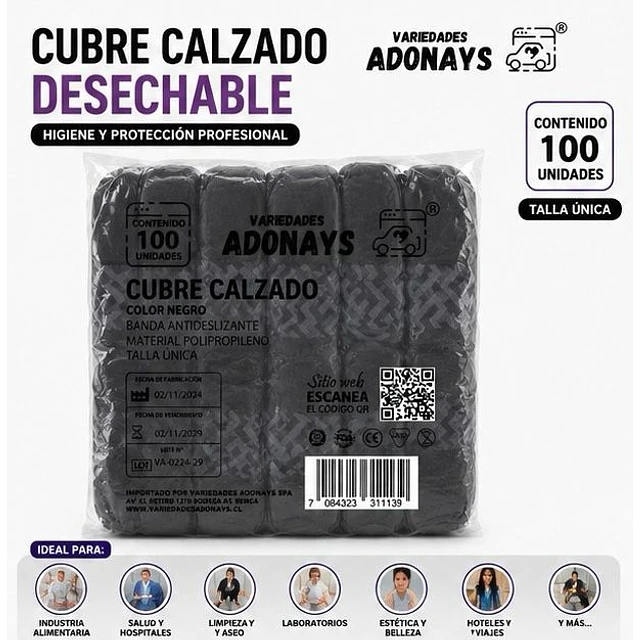 Cubre Calzado Desechable Negro con Banda Antideslizante – Bolsa de 100 Unidades