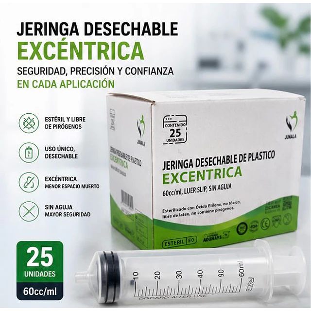 Jeringa 60ml Excéntrica Sin Aguja Desechable - Jumala 