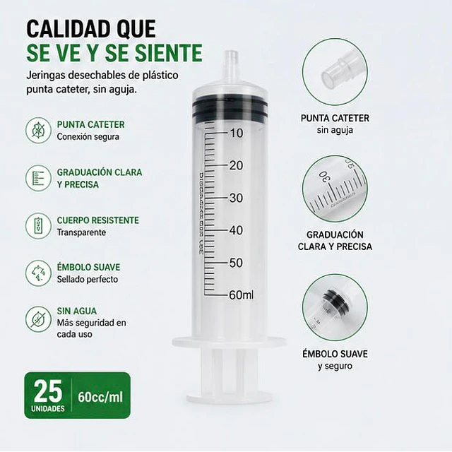 Jeringa 60ml Punta Catéter Sin Aguja Desechable - Jumala 