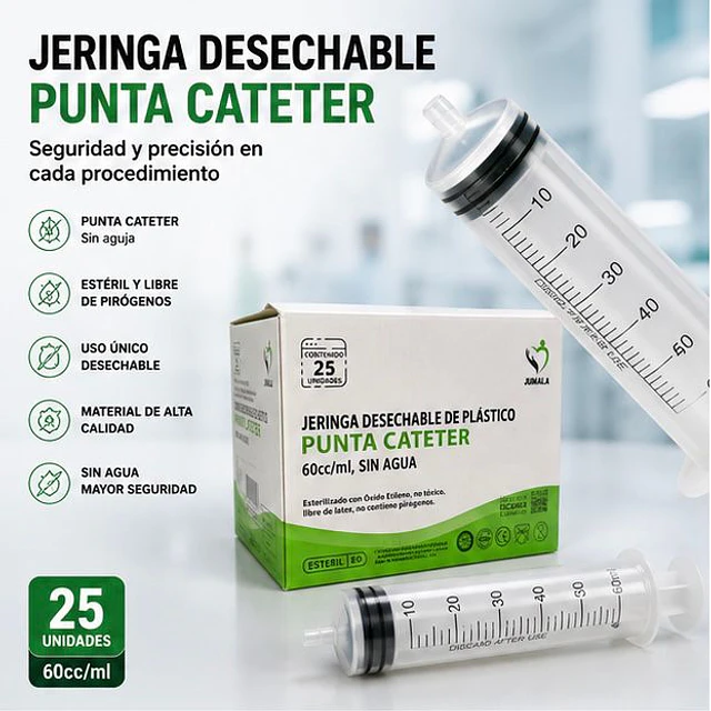 Jeringa 60ml Punta Catéter Sin Aguja Desechable - Jumala 