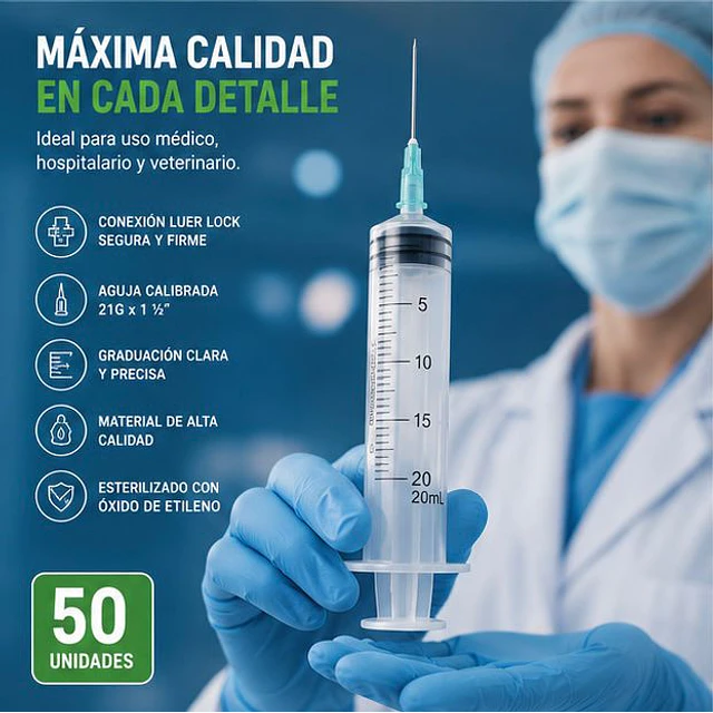 Jeringa 20ml Luer Lock 21G x 1 1/2 Desechable - Jumala 