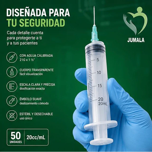 Jeringa 20ml Luer Lock 21G x 1 1/2 Desechable - Jumala 