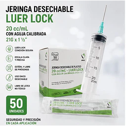 Jeringa 20ml Luer Lock 21G x 1 1/2 Desechable - Jumala 