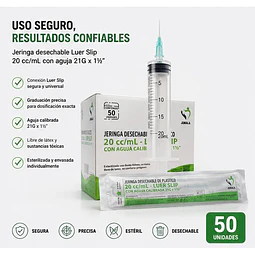 Jeringa 20ml Luer Slip 21G x 1 1/2 Desechable - Jumala 