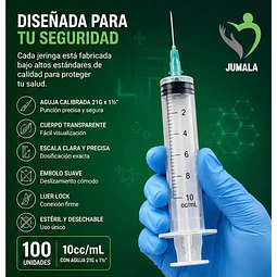 Jeringa 10ml Luer Lock 21G x 1 1/2 Desechable - Jumala 