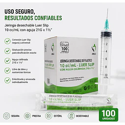 Jeringa 10ml Luer Slip 21G x 1 1/2 Desechable - Jumala 