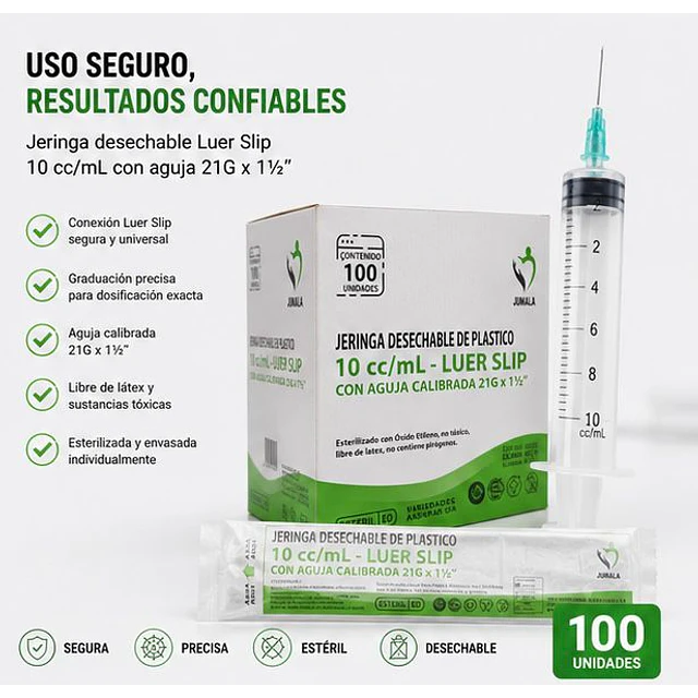 Jeringa 10ml Luer Slip 21G x 1 1/2 Desechable - Jumala 