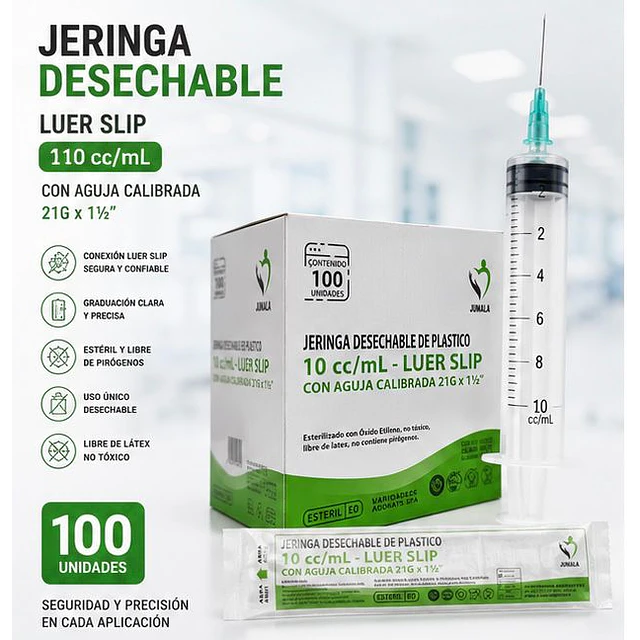 Jeringa 10ml Luer Slip 21G x 1 1/2 Desechable - Jumala 