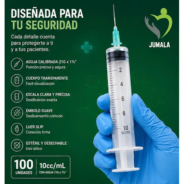 Jeringa 10ml Luer Slip 21G x 1 1/2 Desechable - Jumala 