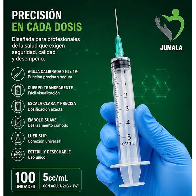 Jeringa 5ml Luer Slip 21G x 1 1/2 Desechable - Jumala 