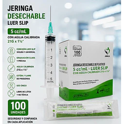 Jeringa 5ml Luer Slip 21G x 1 1/2 Desechable - Jumala 