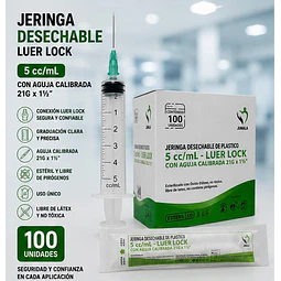Jeringa 5ml Luer Lock 21G x 1 1/2 Desechable - Jumala 