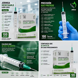 Jeringa 5ml Luer Lock 21G x 1 1/2 Desechable - Jumala 