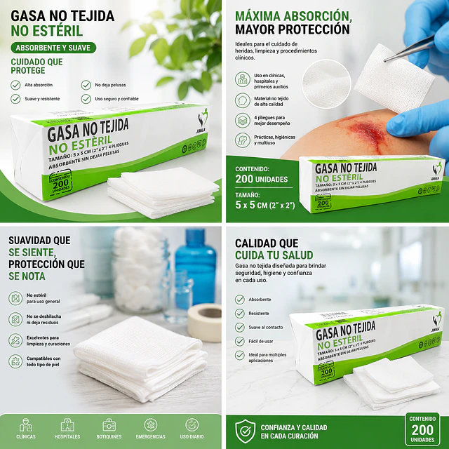 Gasa No Tejida No Esteril 5x5 Jumala 200 Unidades 
