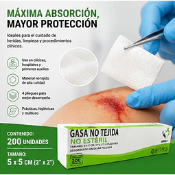 Gasa No Tejida No Esteril 5x5 Jumala 200 Unidades 