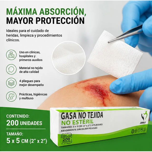 Gasa No Tejida No Esteril 5x5 Jumala 200 Unidades 