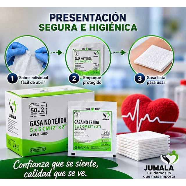 Gasa No Tejida Estéril Jumala 5 x 5 CM 4 Pliegues