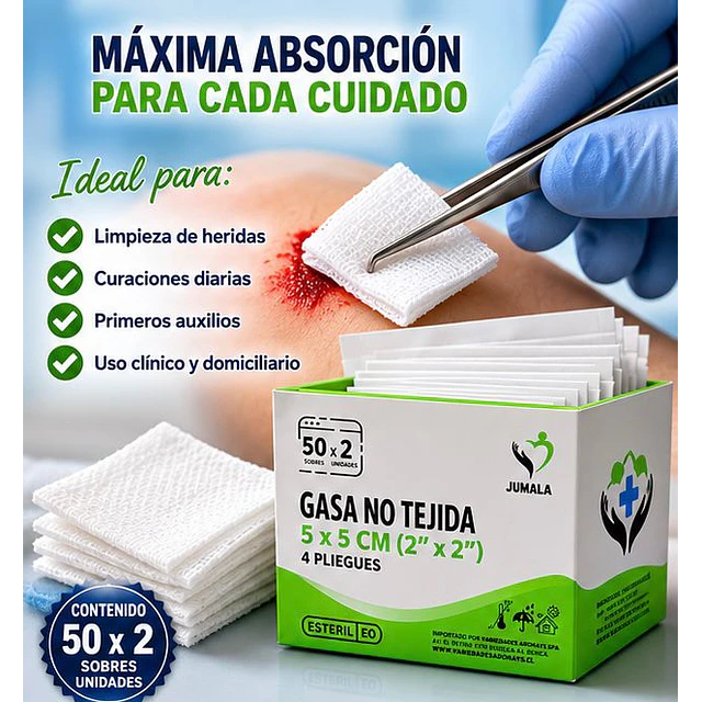 Gasa No Tejida Estéril Jumala 5 x 5 CM 4 Pliegues