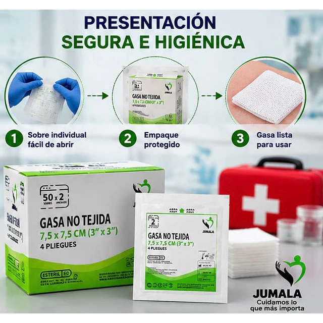 Gasa No Tejida Estéril Jumala 7,5 x 7,5 CM 4 Pliegues
