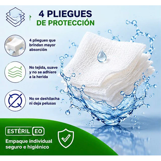 Gasa No Tejida Estéril Jumala 7,5 x 7,5 CM 4 Pliegues