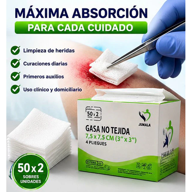 Gasa No Tejida Estéril Jumala 7,5 x 7,5 CM 4 Pliegues
