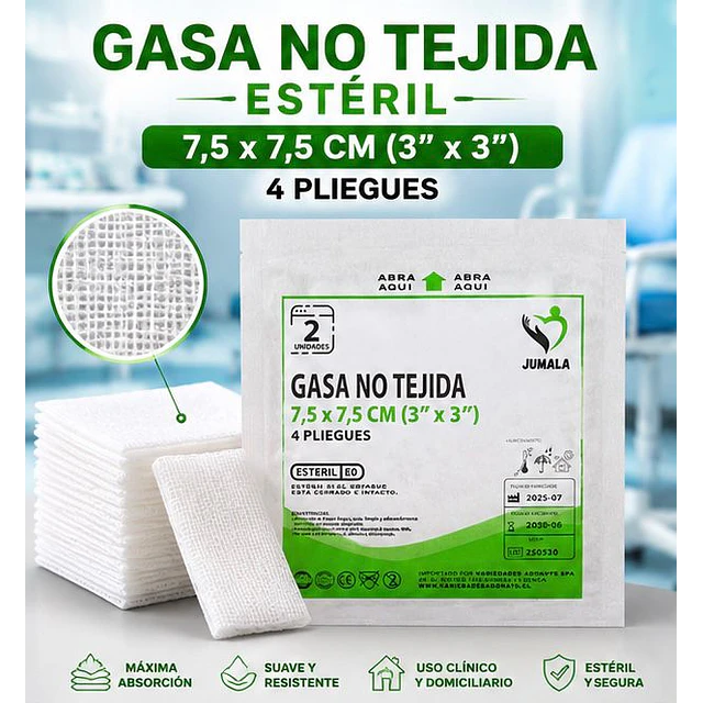 Gasa No Tejida Estéril Jumala 7,5 x 7,5 CM 4 Pliegues