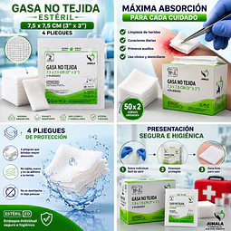 Gasa No Tejida Estéril Jumala 7,5 x 7,5 CM 4 Pliegues