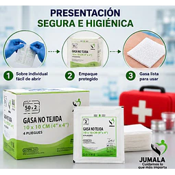 Gasa No Tejida Estéril Jumala 10 x 10 CM 4 Pliegues 