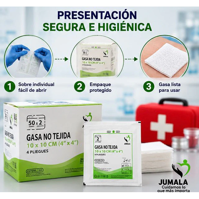 Gasa No Tejida Estéril Jumala 10 x 10 CM 4 Pliegues 