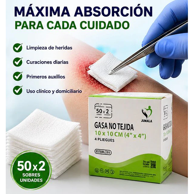 Gasa No Tejida Estéril Jumala 10 x 10 CM 4 Pliegues 