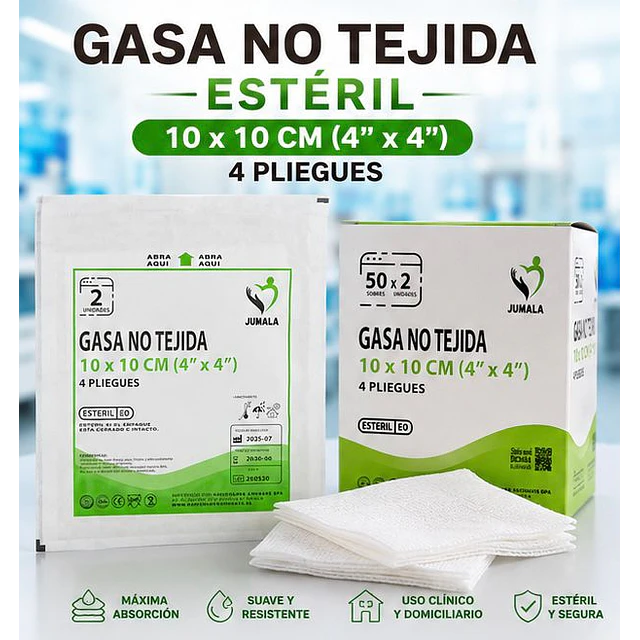 Gasa No Tejida Estéril Jumala 10 x 10 CM 4 Pliegues 