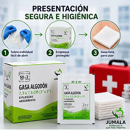 Gasa Algodón Estéril Jumala 7,5x7,5 Caja 50 Unidades 