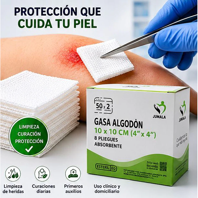 Gasa Algodón Estéril Jumala 10x10 Caja 50 Unidades 