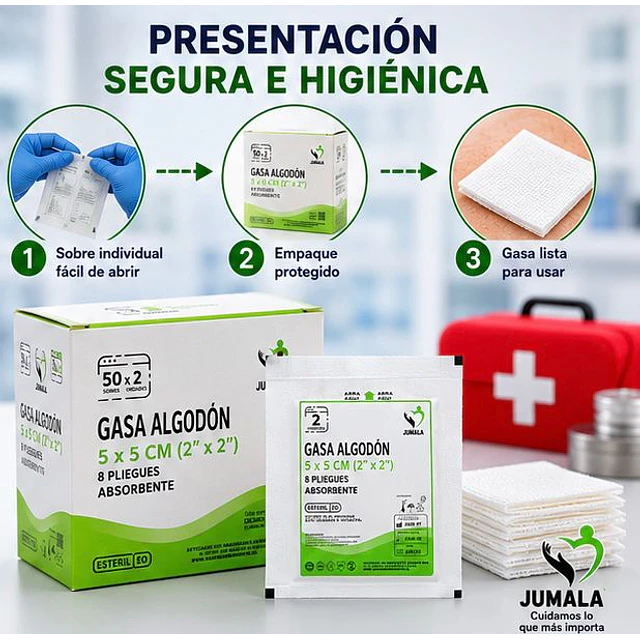 Gasa Algodón Estéril Jumala 5x5 Caja 50 Unidades 