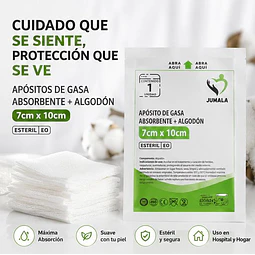 Aposito Gasa + Algodón Esteril Jumala 7x10 10 Unidades
