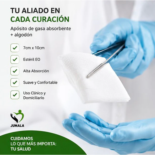 Aposito Gasa + Algodón Esteril Jumala 7x10 10 Unidades