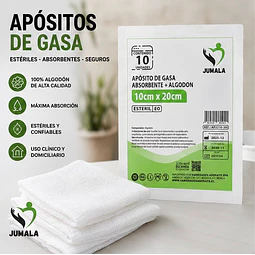 Aposito Gasa + Algodón Esteril Jumala 10x20 10 Unidades