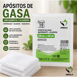 Aposito Gasa + Algodón Esteril Jumala 20x25 10 Unidades