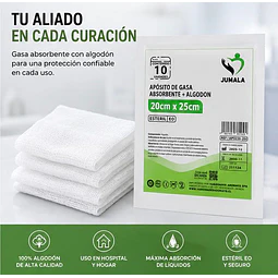 Aposito Gasa + Algodón Esteril Jumala 20x25 10 Unidades