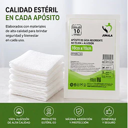 Apósito De Gasa Estéril Jumala 10x10 No Tejida 10 Unidades