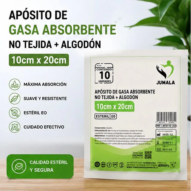 Apósito De Gasa Estéril Jumala 10x20 No Tejida 10 Unidades