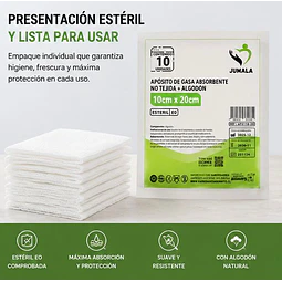 Apósito De Gasa Estéril Jumala 10x20 No Tejida 10 Unidades