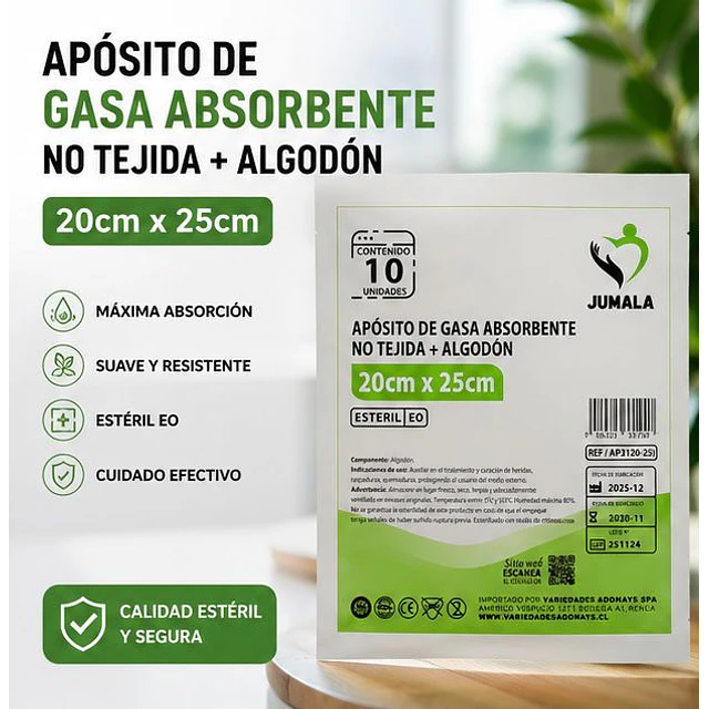 Apósito De Gasa Estéril Jumala 20x25 No Tejida 10 Unidades