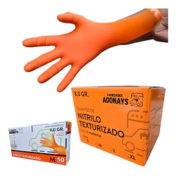 Guantes Nitrilo Texturizado Naranjo Profesional 50 Uni 8,0gr