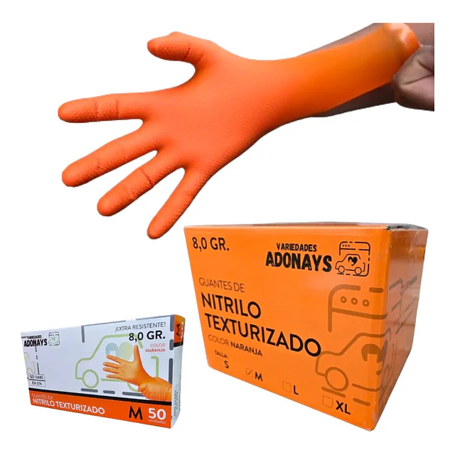 Guantes Nitrilo Texturizado Naranjo Profesional 50 Uni 8,0gr
