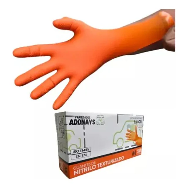 Guantes Nitrilo Texturizado Naranjo Profesional 50 Uni 8,0gr