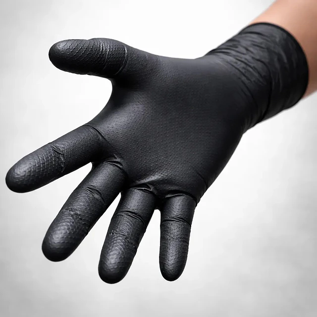 Guantes Nitrilo Texturizado Negro Profesional 50 Uni 8,0gr