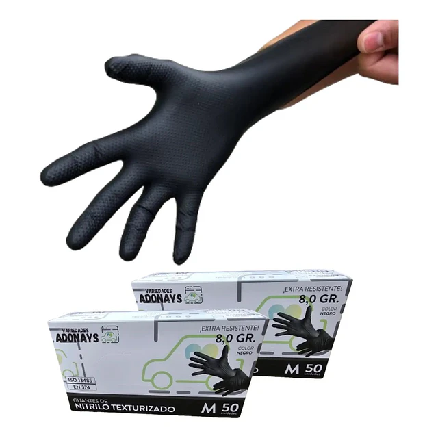 Guantes Nitrilo Texturizado Negro Profesional 50 Uni 8,0gr