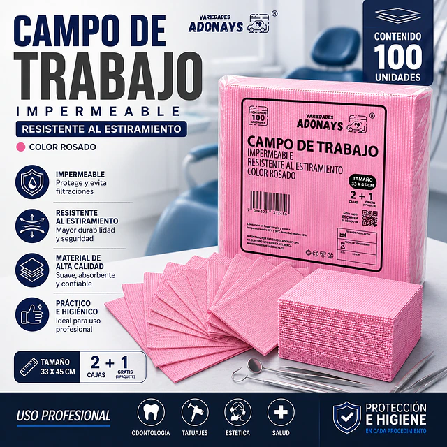 Campo de Trabajo, Servilleta, Pecheras color Rosado. (Empaque de 100 unidades)